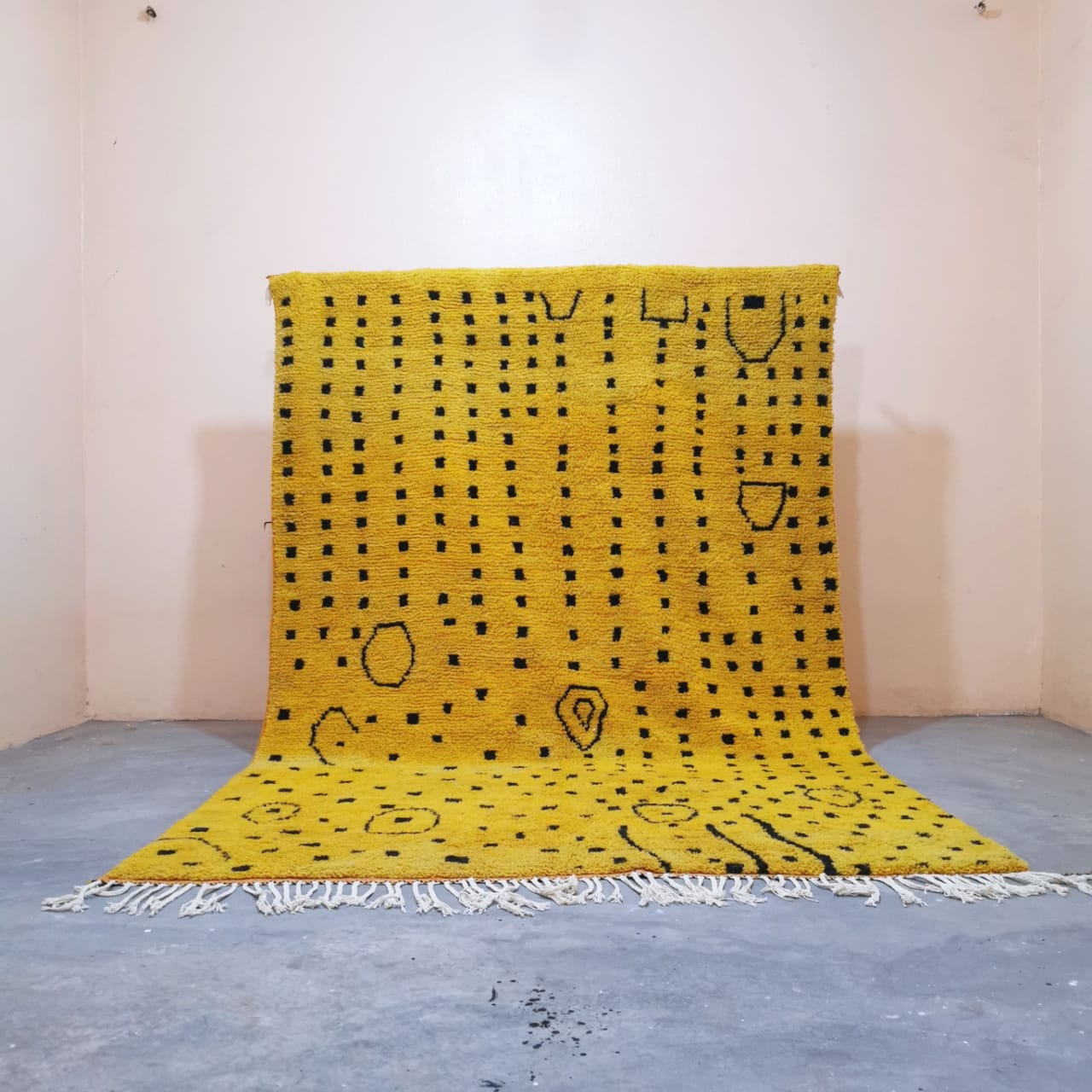 Yellow With Dark Dots Berber Rug  6.69 ft x 9.94 ft ( RA#9387 )