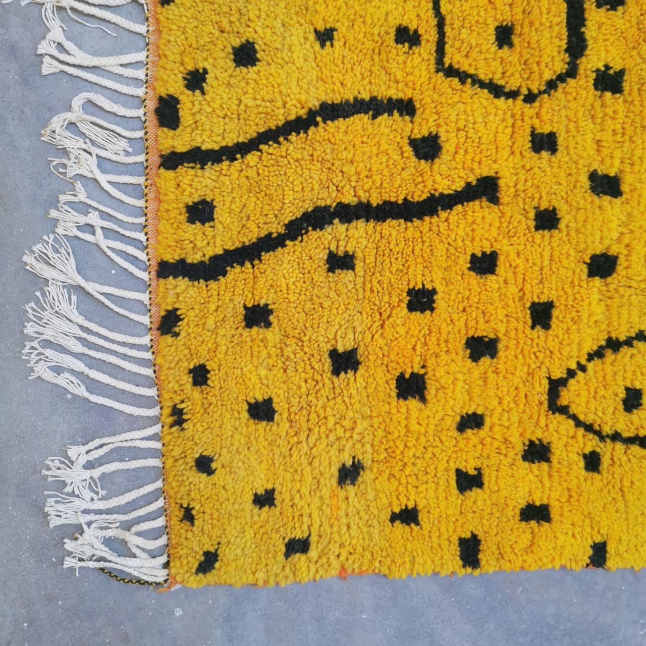 Yellow With Dark Dots Berber Rug  6.69 ft x 9.94 ft ( RA#9387 )