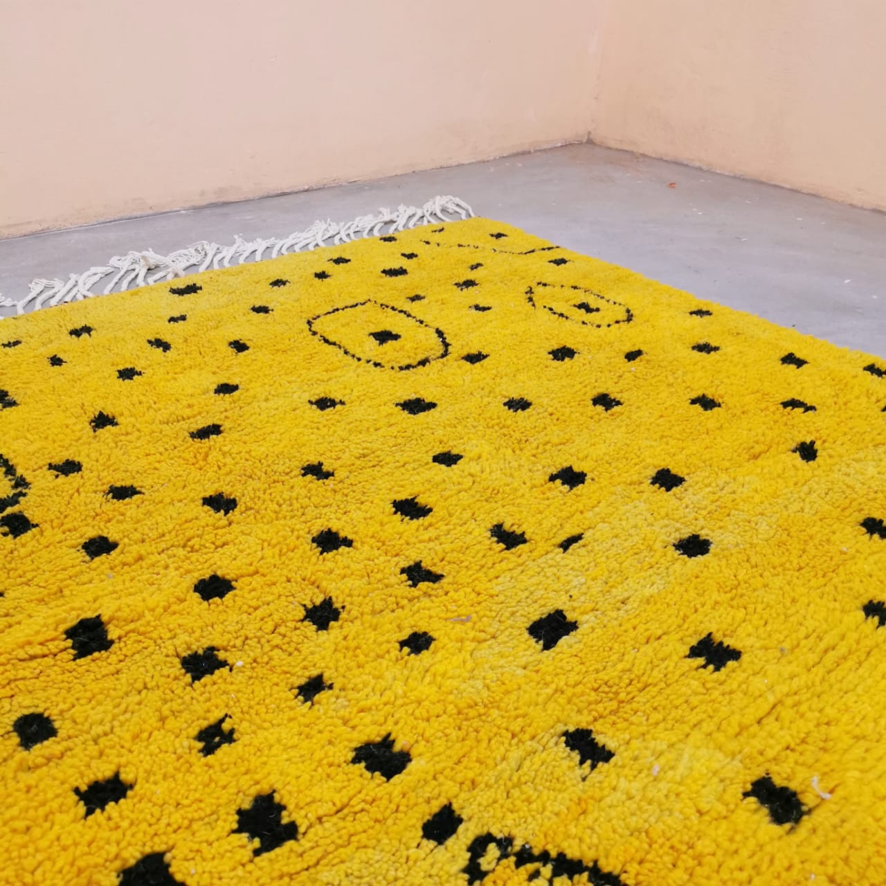 Yellow With Dark Dots Berber Rug  6.69 ft x 9.94 ft ( RA#9387 )